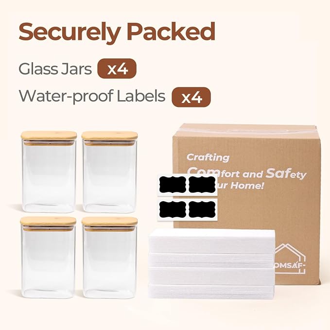 ComSaf Glass Storage Containers With Lids 1.8 Qt, 3 Pack Pantry Organizers | Glass Jars With Bamboo Lids, Rectangle Pantry Jar, Kitchen Canisters, Dry Food Storage Cereal, Flour, Sugar, 54oz, BPA Free - Image 8