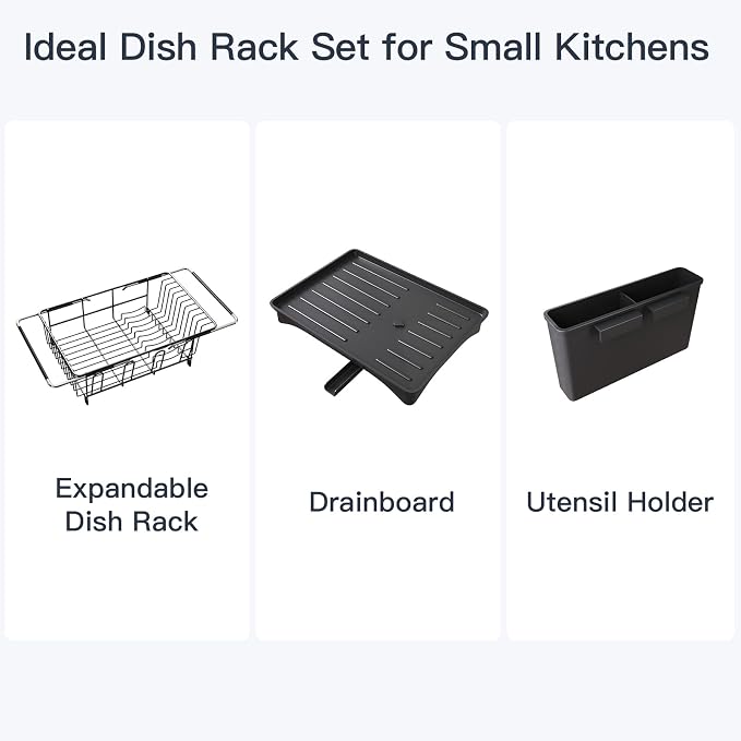 Dish Drying Rack Over The Sink with Utensil Holder, Drainboard | Expandable Stainless Steel Dish Drainer for Small Kitchen, Apartment, RV, Counter Space Saving, Perfect Fit, Rustproof - Image 9