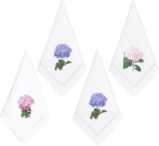 Cloth Tea Napkins Set of 4, Floral Print Cloth Napkins, Minimal Reusable Cotton Table Napkins for Dinner, Weddings, Parties, Coffee and Cocktail Settings, 20x20 Inches (Hydrangea) by EmbroideryLinenVN