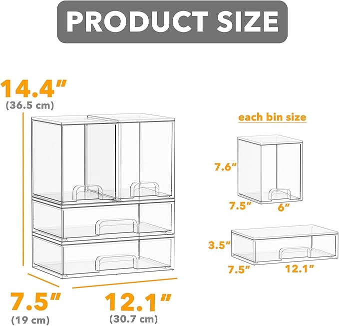 SpaceAid Bottle Storage Organizer Baby - Acrylic Bottles Station Organizer Container, Stackable Clear Drawers for Countertop, Vanity, Bathroom, Cabinet, Pantry Organization, 4 Pack, 2M2L, 14.4" H - Image 2