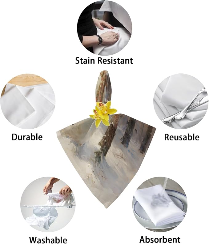 Christmas Cloth Napkins Set of 8, Xmas Tree Snowman Let Snow Oil Painting Dinner Napkins Cloth Washable, Cocktail Napkins Reusable for Wedding, Party, Birthday (20"x20") - Image 6