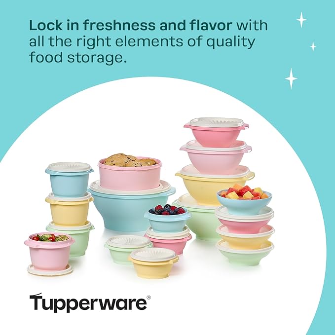 Tupperware Heritage 36-Piece Vintage Pastel Set (18 Containers + 18 Lids) | Plastic Food Storage Containers with Secure Lids, BPA-Free Materials, & Dishwasher-Safe for Kitchen Storage or Meal Prep - Image 6