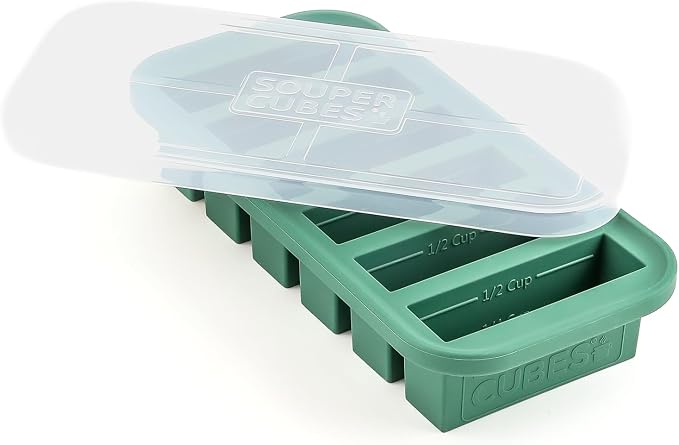 Souper Cubes 1/2 Cup Silicone Freezer Mold with Lid, Kale, 1-Pack | 100% Platinum-Cured Silicone Freezer Cube, Oven & Microwave Safe, Perfect for Freezing Broth, Sauces, Sides and More by SouperCubes%C2%AE