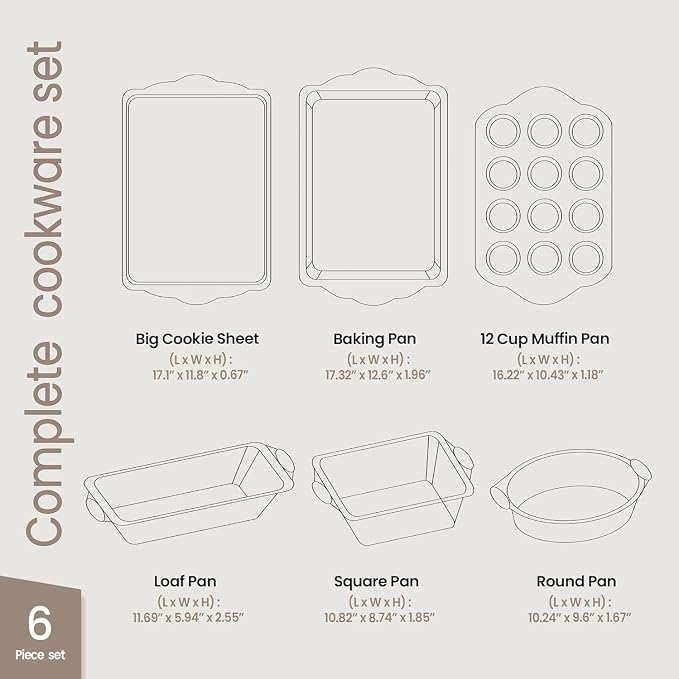 Baking Set – 6 Piece Kitchen Oven Bakeware Set – Deluxe Non-Stick Black Coating Inside and Outside – Carbon Steel – Red Silicone Handles – PFOA PFOS and PTFE Free by Bakken - Image 2