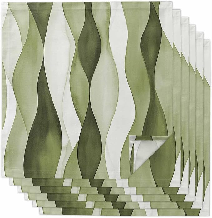 Sage Green Stripes Cloth Napkins Washable Set of 6, 20 x 20 Inch Reusable Retro Farmhouse Abstract Lines Dinner Table Napkins Cloth Bulk for Weddings Kitchen Restaurants Hotel Events Parties by SODIKA