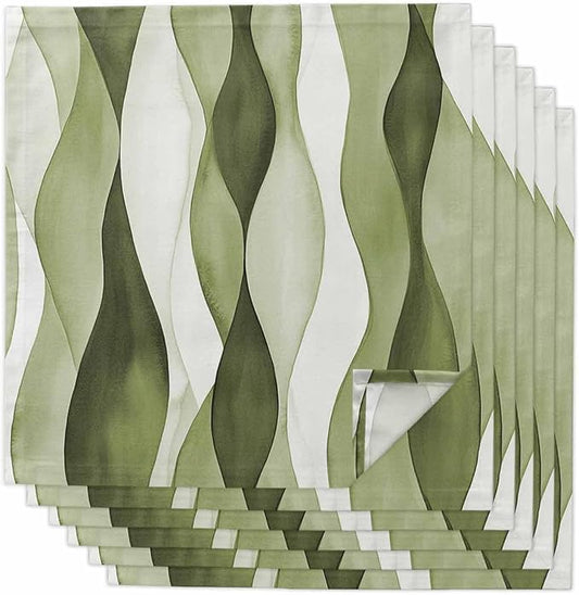 Sage Green Stripes Cloth Napkins Washable Set of 6, 20 x 20 Inch Reusable Retro Farmhouse Abstract Lines Dinner Table Napkins Cloth Bulk for Weddings Kitchen Restaurants Hotel Events Parties by SODIKA