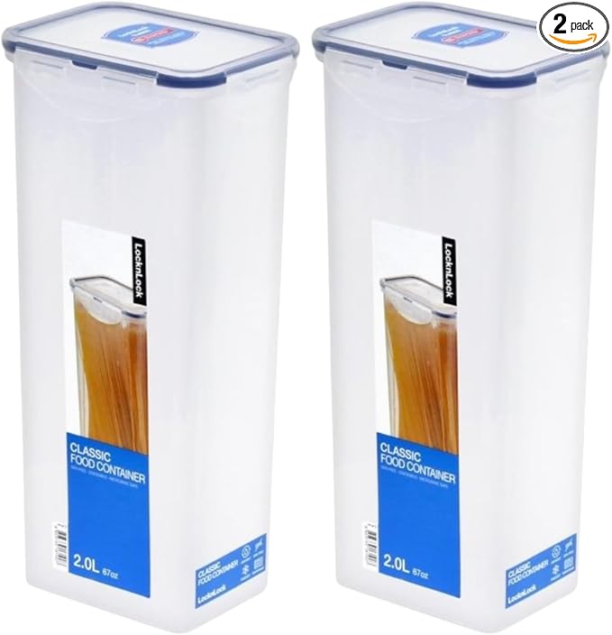 LocknLock Easy Essentials Pantry Airtight Rectangular Tall Food Storage Container, Pasta Box 68-oz/ 8.5-cup (Pack of 2) by LocknLock