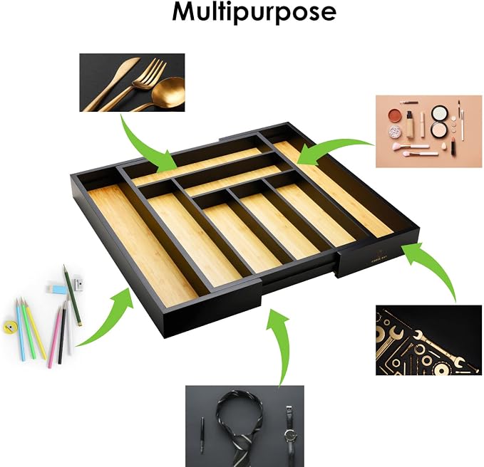 Bamboo Bag Organizer, Wrap dispenser, and Drawer Organizer Bundle for Kitchen Drawer (Black) - Image 5
