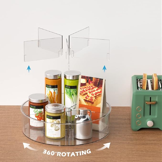 Plastic Round Lazy Susan Rotating Turntable Food Storage Container for Cabinet, Pantry, Refrigerator, Countertop, Spinning Organizer for Spices, Condiments, Baking Supplies 11.5'' 2 Packs - Image 5