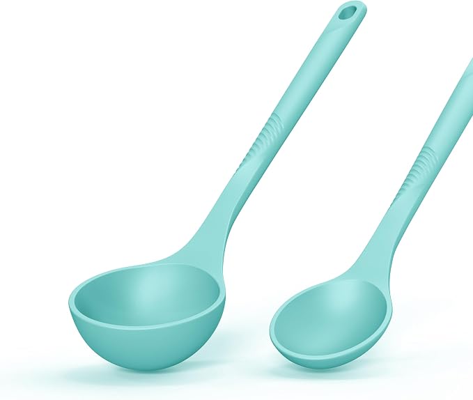 Silicone Cooking Utensils Set - 600°F Heat Resistant, Nonstick Kitchen Utensil Set with Spatulas, Spoons, Whisk, Tongs, BPA Free, Dishwasher Safe (Teal) - Image 3