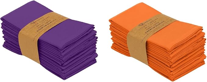 RUVANTI Bundle of 12-Pack Cloth Napkins Purple with 12-Pack Cloth Napkins Orange/Fall (18x18 Inch) Cotton Blend. Soft, Washable Kitchen Linen for Dinner, Weddings & Cocktail Parties. by Ruvanti