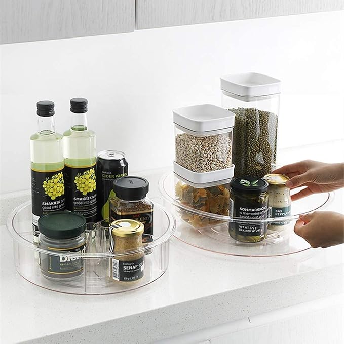 Slideep Plastic Round Lazy Susan Rotating Turntable Food Storage Container for Cabinet, Pantry, Refrigerator, Countertop, Spinning Organizer for Spices, Condiments, Baking Supplies 12'' - 2 Packs - Image 5