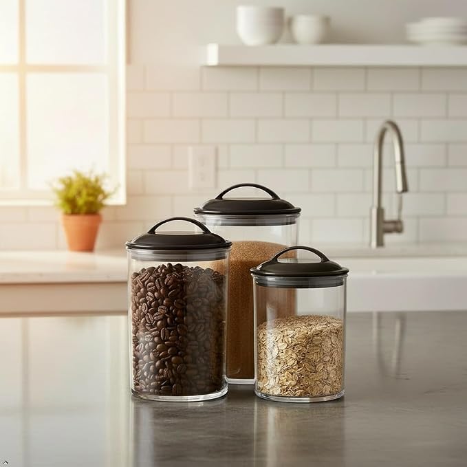 Food Storage Containers, BPA Free Airtight Canisters for Cereal, Pasta, Sugar, Coffee, Flour, Cookies, Loose Tea, for Kitchen Organization by Reston Lloyd, Set of 3, Charcoal Gray - Image 8