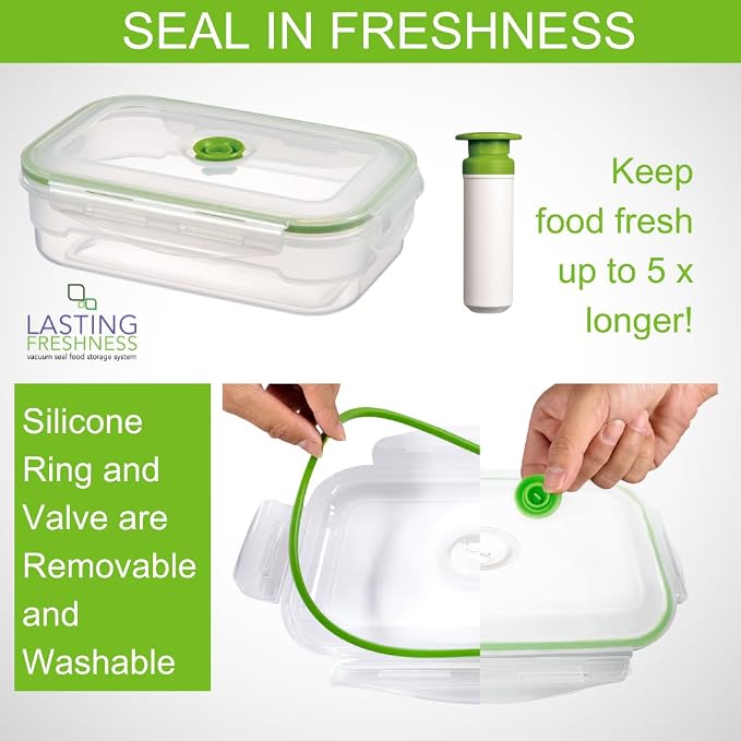 BPA-Free Plastic Vacuum Seal Containers with Hand Pump – Airtight Food Storage, Meal Prep & Pantry Organization, Preserves Freshness 5X Longer, 11-Piece Set - Image 8