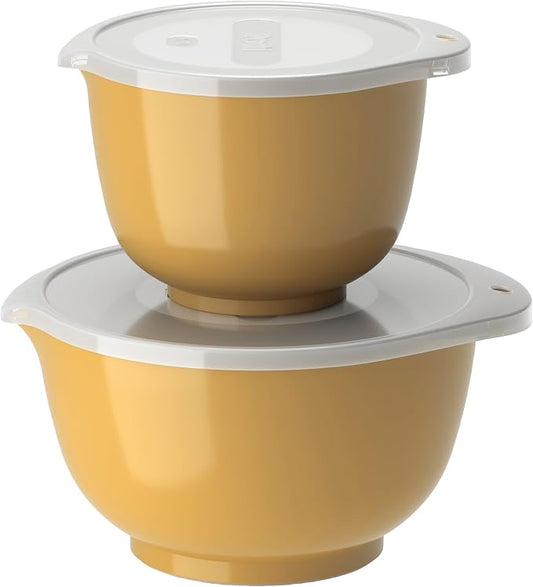 Rosti Margrethe Bowl Set, Mixing Bowl Set, 4-Piece with 2 Mixing Bowls and 2 Lids, Dough Bowl Made of Recyclable Plastic, 1.5 Litres and 3 Litres, Curry by Rosti