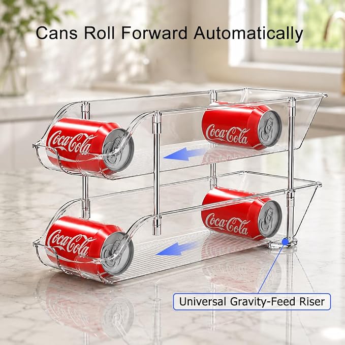 Stackable Soda Can Organizer for Pantry or Fridge, Holds 24 Cans | Heavy-Duty, Clear PET, Space-Saving Drink Organizer, Gravity Rolling, Pop can & Food can Dispenser/Storage/Container - Image 5