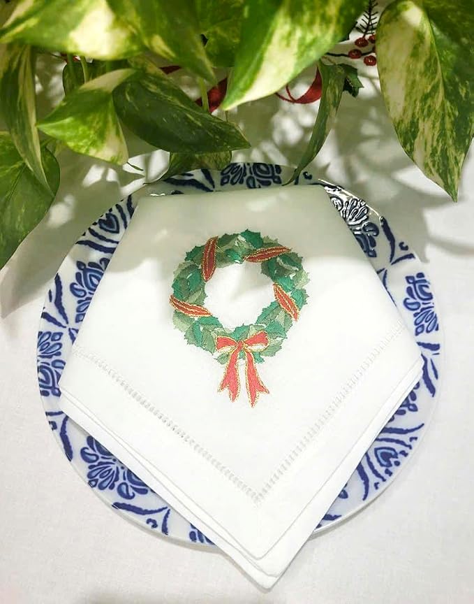 Embroidered Cotton Napkins Christmas 20x20 (Leaf Holly Wreath Christmas) - Image 8