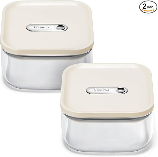 Caraway 1 qt Glass Airtight Food Storage Containers with Lids | Non-Toxic, Stackable, Space-Saving Airtight Containers for Pantry, Dry Goods, 2 Pack, Cream by Unknown