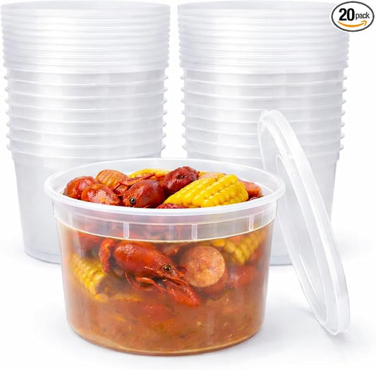64 oz [20-Pack] BPA Free Microwavable Plastic Deli Containers with Lids | Leak-resistant, stackable and freezer-safe design keeps soups, leftovers and large portions fresh by Lifeiscolorfulgood