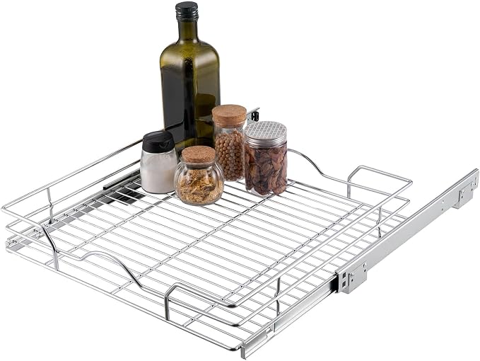OCG Pull Out Cabinet Organizer (20.75" W x 17" D), Pull Out Shelves 1 Tier, Cabinet Slide Out Shelves for Base Cabinet Organization in Kitchen Bathroom Pantry, Bottom Mount, Chrome Finish - Image 4