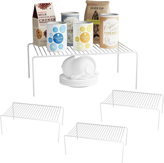 4Pack Cabinet Storage Shelf Spice Rack, 13''L x 9.4''W x 5.5''H, White | Rustproof Metal Wire Kitchen Counter Organizers and Storage, for Cabinet, Plate, Dish, Pantry, Bathroom, Fridge by DPZM