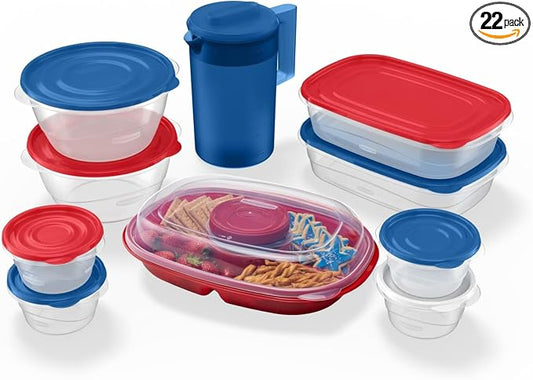 Rubbermaid TakeAlongs Special-Edition Americana 22-Piece Set of Food Storage Containers with Lids, Including Party Platter and Pitcher, QuikClik Seal, BPA-Free by Unknown