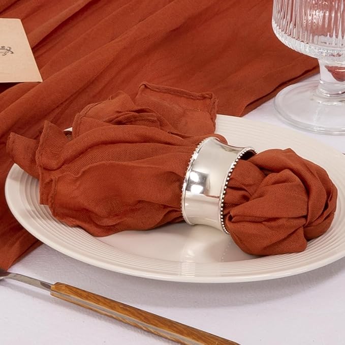 Cloth Napkins Set of 10 21"x21" Reusable Cheesecloth Napkins Terracotta | Boho Rustic Dinner Napkins Washable Gauze Table Napkins Cloth Hemmed Edges for Wedding Bridal Shower Family Gathering Decor - Image 6