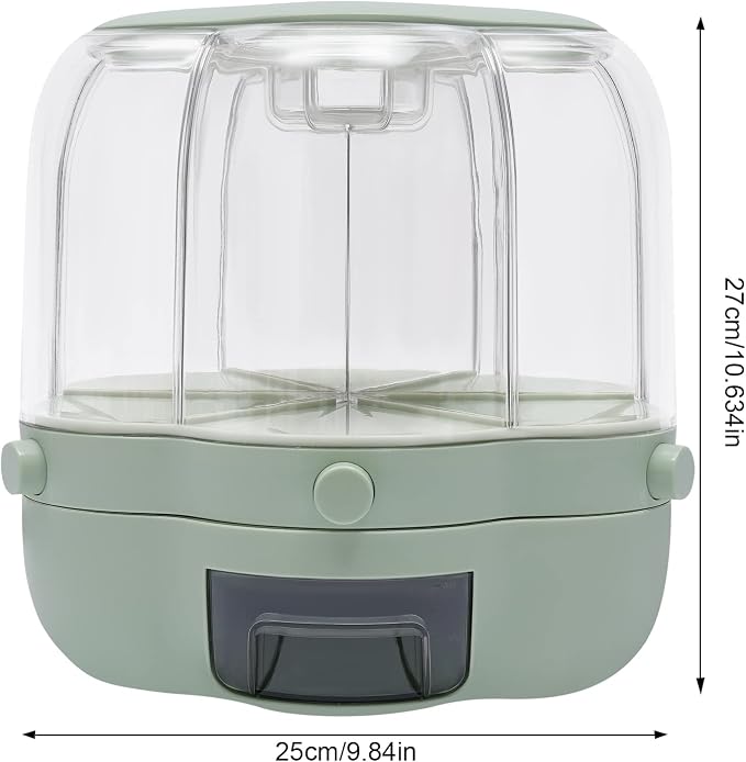 360° Rotating Grain Dispenser With 6 Grids, 13.2lbs Large Capacity Grain Dispenser Rotating Kitchen Storage Containers With Sealed Lid For Peanut Barley Millet And Cereal (Matcha green, 17.6 lbs) - Image 2