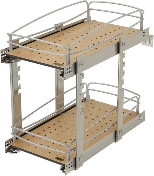 Rev-A-Shelf 2 Tier Pull Out Kitchen Cabinet Storage Organizer with Solid Bottom & Undermount Soft-Close Full Extension Slides, 54BK-12SC-2-1 by Rev-A-Shelf
