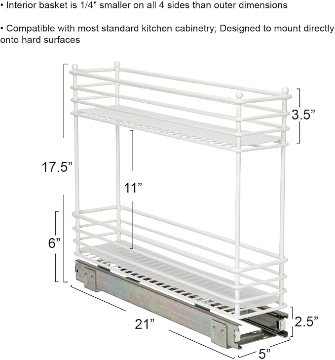 Household Essentials White Steel Artisan Organizer with Plastic Liners, 2-Tier Pull-Out - Image 2