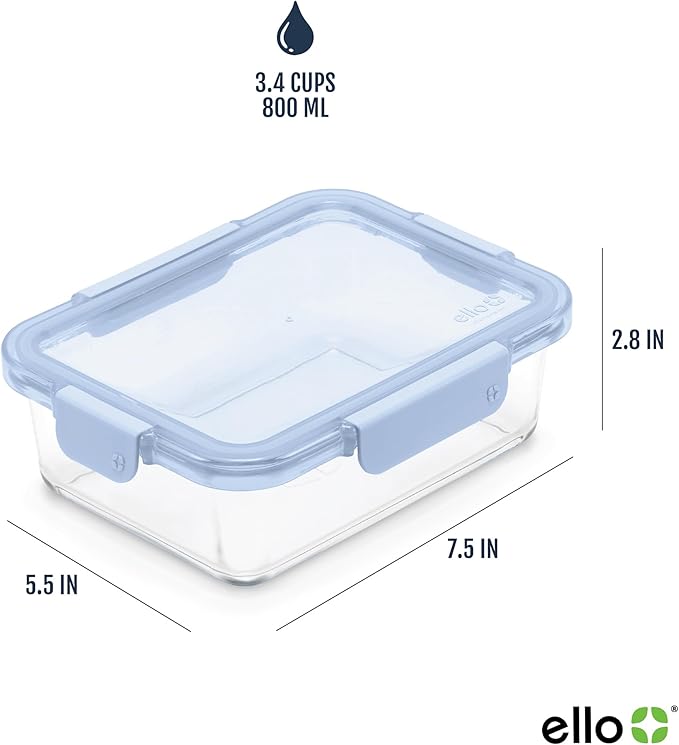 Ello Color Lock Glass Meal Prep Sets Leak-Proof Glass Food Storage Containers with Airtight BPA-Free Plastic Lids, Dishwasher, Microwave, and Freezer Safe - Image 4