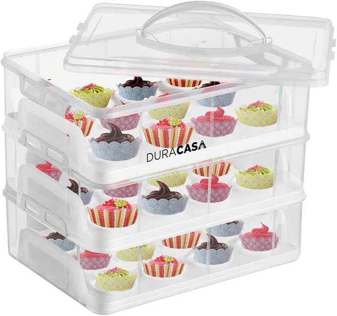 Cupcake Carrier, Cupcake Holder | Premium Upgraded Model Holds Cupcakes Steadier | Store up to 36 Cupcakes or Muffins | Stacking Cupcake Storage Container | Use 1,2, or 3 Tiers (White) - Image 7