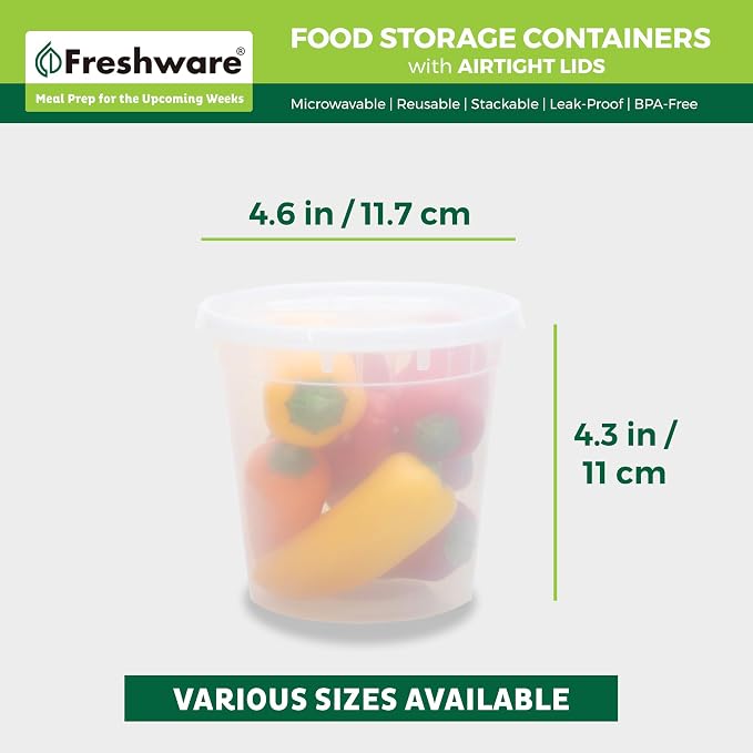 Freshware Food Storage Containers [240 Set] 24 oz Plastic Deli Containers with Lids, Slime, Soup, Meal Prep Containers | BPA Free | Stackable | Leakproof | Microwave/Dishwasher/Freezer Safe - Image 3