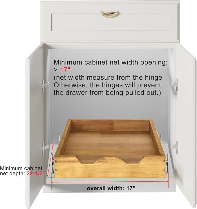 DINDON 1 Tier Pull Out Cabinet Organizer (17"W x 21"D) Single Tier Heavy Duty Slide Out Wood Drawer Under Cabinet Shelf Organization Storage - Image 3