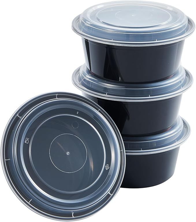 CIAO! Heavy Weight 38oz Injection Molded Microwavable Black Round Food Container with Lid (150/case) - Image 9