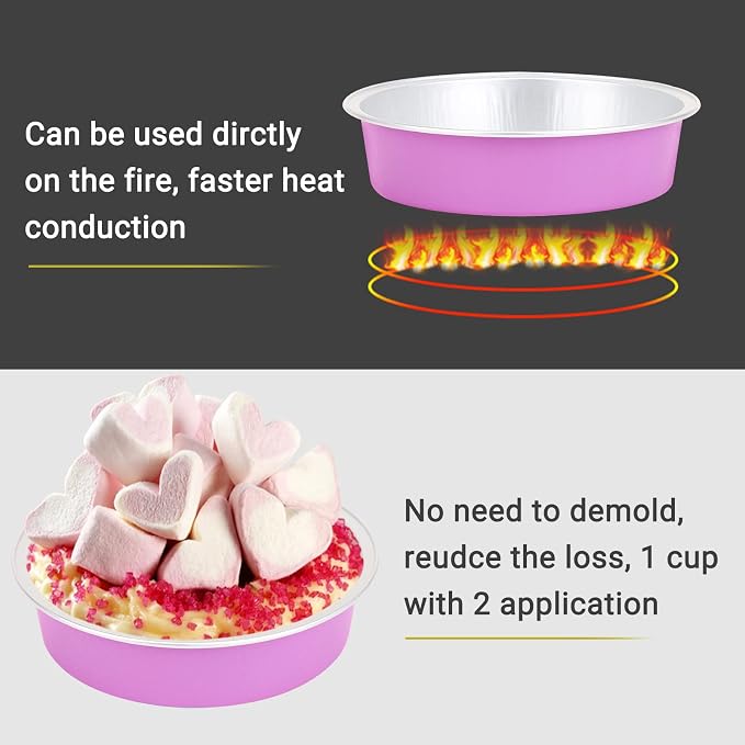 Beasea Disposable Mini Pans with Lids, 100 Pack 4” 8oz Light Pink Aluminum Baking Foil Tins Round Small Tart Container for Individual Cupcake Dessert Muffin Ramekin Cheesecake Quiche Oven Dishes - Image 3