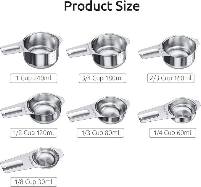 U-Taste 18/8 Stainless Steel Measuring Spoons Set of 9 and Measuring Cup Set of 7 for Dry and Liquid Ingredient with Engraved Measurement - Image 3