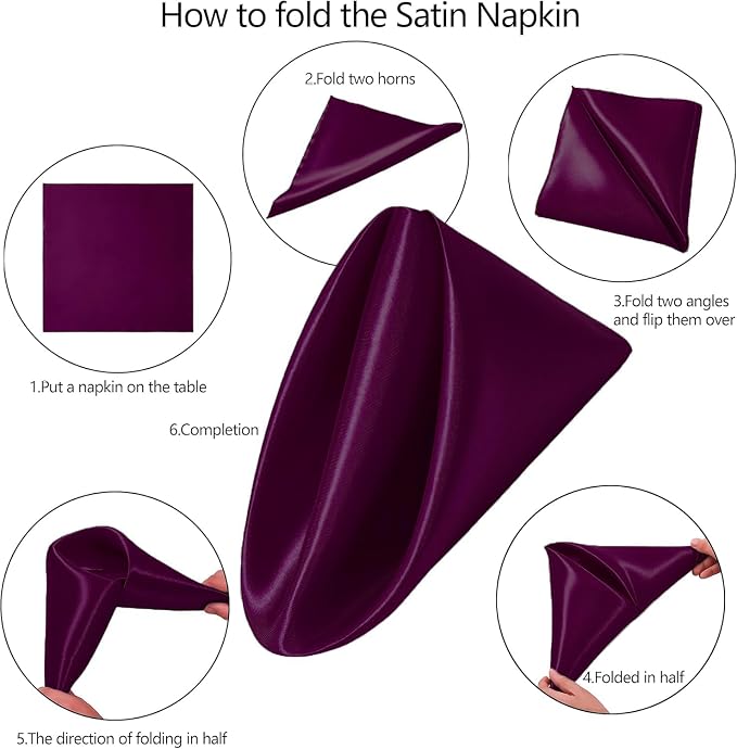 MDS® Pack of 200 Satin Napkins 12 x 12 Inch, Soft Silky Reusable Cloth Dinner Table Napkins for Wedding Décor, Reception, Birthday, Parties, Banquets, Catering, Restaurants & Hotel - Eggplant - Image 3