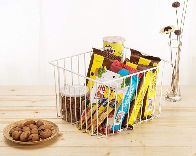 SANNO Freezer Baskets Freezer Wire Storage Basket, Organizer Food Storage Bin with Handles for Cabinets, Pantry, Closets, Bedrooms 11.8" x 11.8" x7" - Image 4