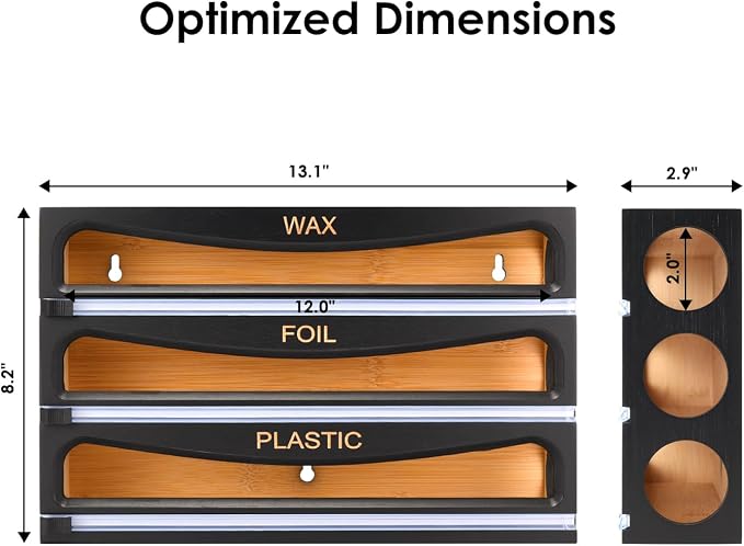 Bamboo Bag Organizer (4 Pieces Set) and Wrap Dispenser Bundle for Kitchen Drawer (Black) - Image 9