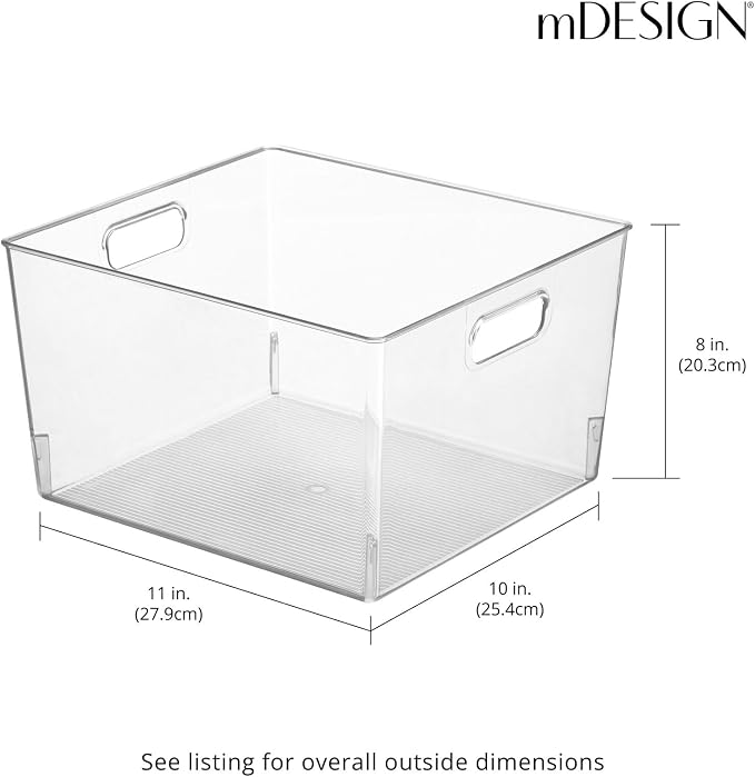 mDesign Large Modern Stackable Plastic Storage Organizer Bin Basket with Handles for Bathroom Vanity Organization - Shelf, Cubby, Cabinet, or Closet Organizing Decor - Ligne Collection - 4 Pack, Clear - Image 3