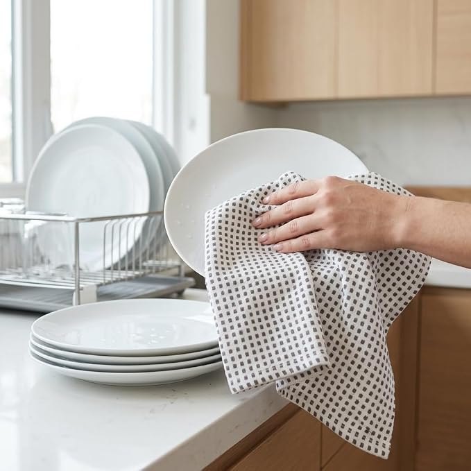 Urban Villa Kitchen Towels Cotton Dish Towels 20”x30” (Set of 6) Grey White - Image 5