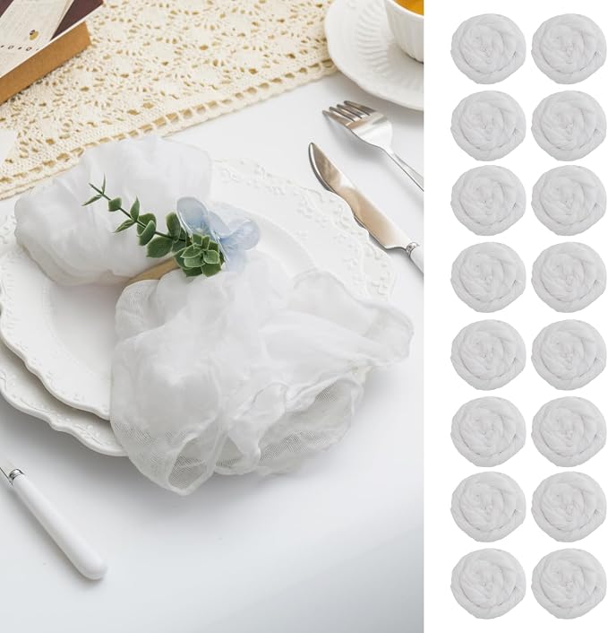 100 Pack White Cheesecloth Napkins Washable 21x21 Inches White Cloth Napkins Set of 100 Dinner Table Napkins for Wedding Cotton Gauze Bridal Baby Shower Rustic Boho Summer Party Table Decor by FoliafeelHome