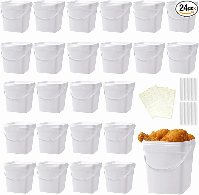 24 Pcs Plastic Food Containers with Lids and Handle Ice Cream Storage Buckets Square Reusable Deli Containers for Freezer and Microwave for Kitchen Food and Drinks (67 Oz/ 2 Qt / 0.5 Gallon) by UCEHIPAW