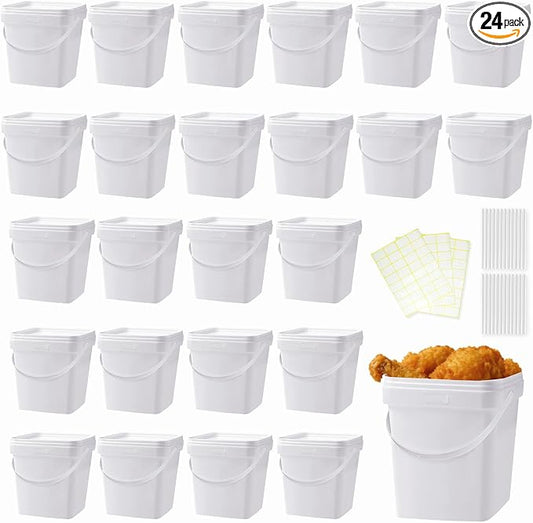 24 Pcs Plastic Food Containers with Lids and Handle Ice Cream Storage Buckets Square Reusable Deli Containers for Freezer and Microwave for Kitchen Food and Drinks (67 Oz/ 2 Qt / 0.5 Gallon) by UCEHIPAW