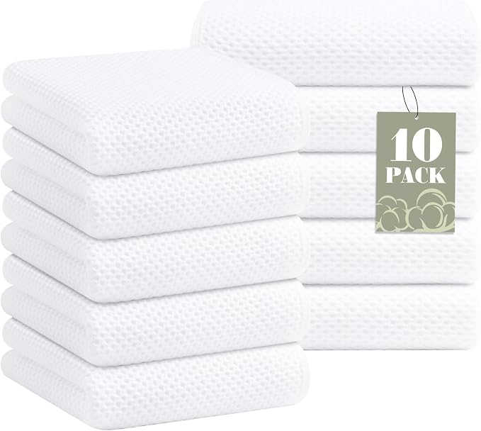 Homaxy 100% Cotton Waffle Weave Kitchen Towels, 10-Pack, White | Ultra Soft Absorbent Dish Towels, Quick Drying Cleaning Towels, 13 x 28 Inches by Homaxy