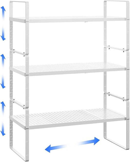 Expandable Kitchen Cabinet Shelf Organizer Rack, 16.5"-27" L x 10.2"W | Heavy Duty Metal Spice Rack Stackable Kitchen Counter Storage Shelf for Kitchen Cabinet Pantry Bathroom by LOCVCDA
