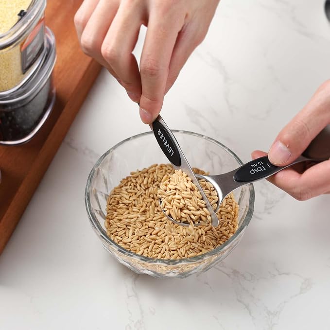 Magnetic Measuring Cups and Spoons Set Stainless Steel Measuring Cup&Spoon | 7 Stackable Measuring Cup 8 Double Sided Magnetic Measuring Spoons with 1 Leveler for Dry and Liquid Ingredients (black) - Image 6
