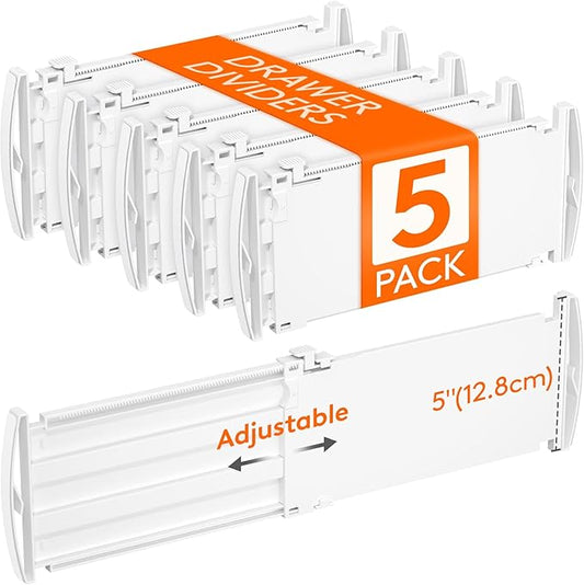 Lifewit 5" Tall Drawer Dividers, Adjustable Deep Drawer Organizer Clothes | 5 Pack 11.5"-18.5" Expandable White Plastic Separators for Dresser, Kitchen, Cabinet, Closet, Office Organization & Storage by Lifewit
