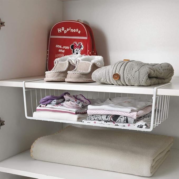 Modern Home Under Shelf Wire Storage Baskets – Hanging Organizer Rack for Cabinet, Pantry, or Closet – White Metal Basket for Kitchen, Towels, or Office – No Tools Required (Set of 4 19") - Image 3